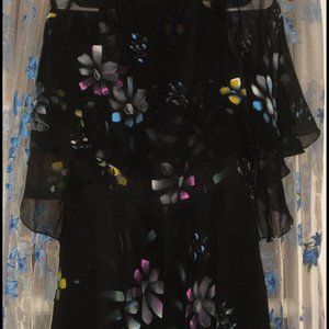 STUNNING Womens SHEER OVERLAY MIDI MAXI LONG Floral Black Multicolor DRESS Sz M